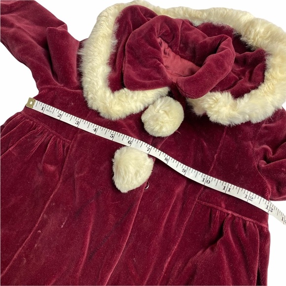 Vintage Child/toddler Cranberry Velvet Rabbit Fur? Trim Fancy Coat 50/60s - Picture 4 of 8